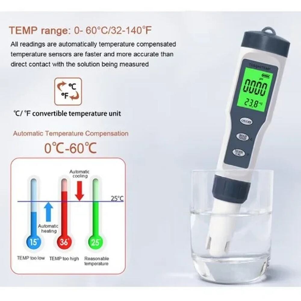 3 in 1 Digital PH Meter with ATC PH Tester, TDS/PH/Temperature Meter - Picture 4 of 6
